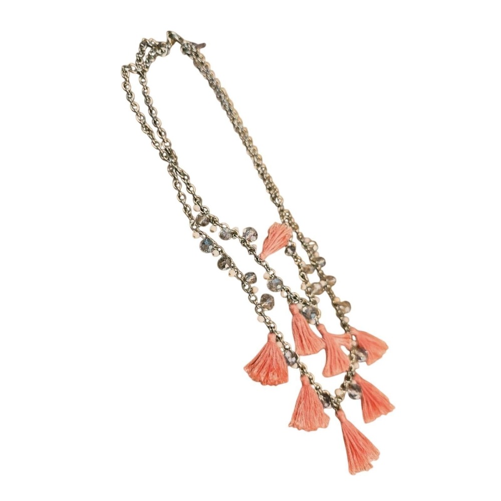 Unbranded Tassel Layered Necklace OS Pink Silver Excellent Boho Beaded Crystal